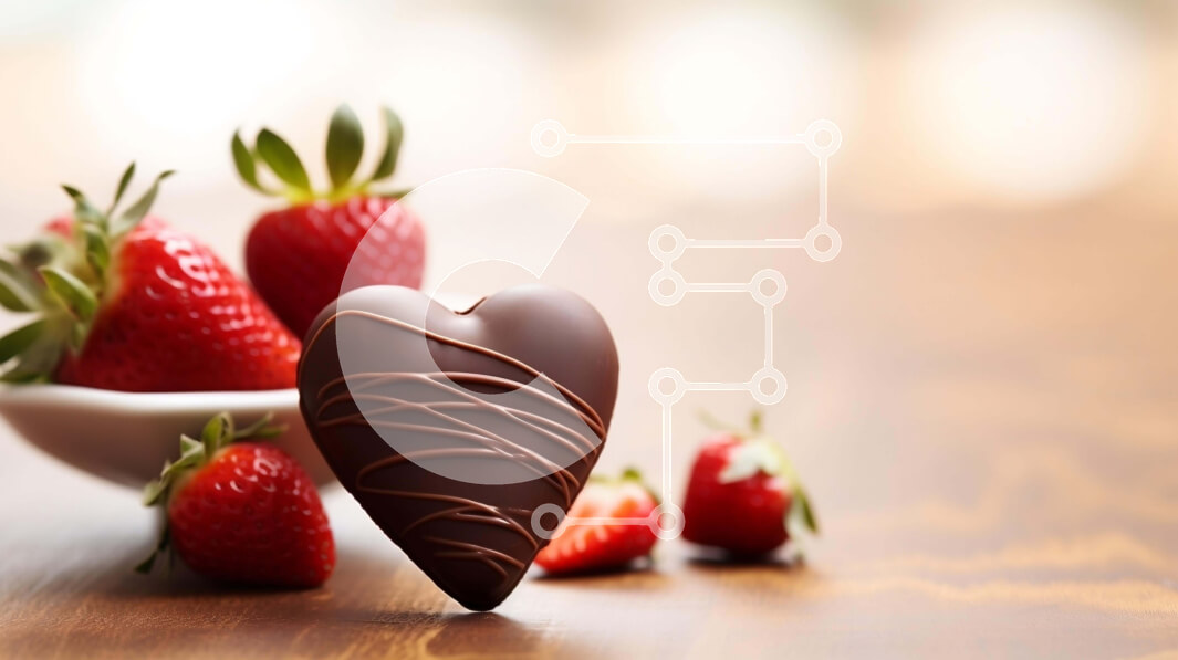 Intra Συλλεκτικό Ξύλινο Παζλ Plywood  4mm - Μπάρα σοκολάτας και φράουλες σε σχήμα καρδιάς για την ημέρα του Αγίου Βαλεντίνου Σε Ξύλινο Κουτί - Διαστάσεις: 10x10 cm – 25 κομμάτια