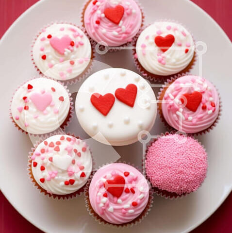 Intra Συλλεκτικό Ξύλινο Παζλ Plywood  4mm - Cupcakes για την ημέρα του Αγίου Βαλεντίνου με διακοσμητικά καρδιά σε λευκό πιάτο Σε Ξύλινο Κουτί - Διαστάσεις: 10x10 cm – 25 κομμάτια - Image 1