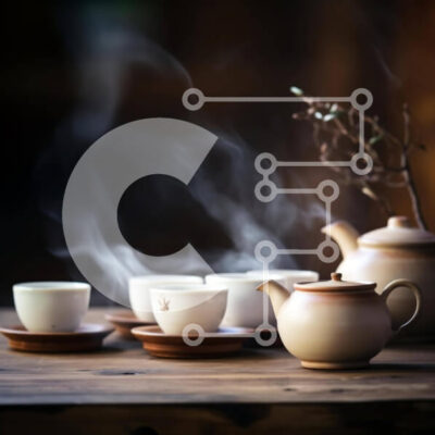 Intra Συλλεκτικό Ξύλινο Παζλ Plywood 4mm - Ώρα για τσάι με φλιτζάνια, τσαγιέρες και πιατάκια σε ένα ξύλινο τραπέζι Σε Ξύλινο Κουτί - Διαστάσεις: 10x10 cm – 25 κομμάτια - Image 1