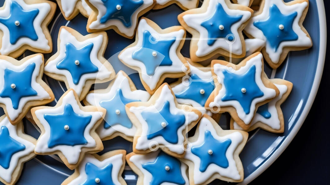 Intra Συλλεκτικό Ξύλινο Παζλ Plywood  4mm - Μπισκότα σε σχήμα μπλε και λευκού αστεριού σε ένα πιάτο Σε Ξύλινο Κουτί - Διαστάσεις: 10x10 cm – 25 κομμάτια