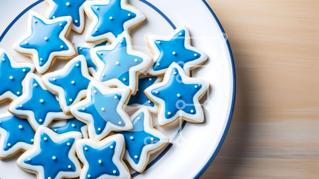 Intra Συλλεκτικό Ξύλινο Παζλ Plywood  4mm - Μπισκότα σε σχήμα μπλε και λευκού αστεριού σε ένα πιάτο Σε Ξύλινο Κουτί - Διαστάσεις: 10x10 cm – 25 κομμάτια