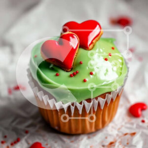 Intra Συλλεκτικό Ξύλινο Παζλ Plywood  4mm - Cupcake με Green Frosting και Κόκκινες Καρδιές Σε Ξύλινο Κουτί - Διαστάσεις: 10x10 cm – 25 κομμάτια