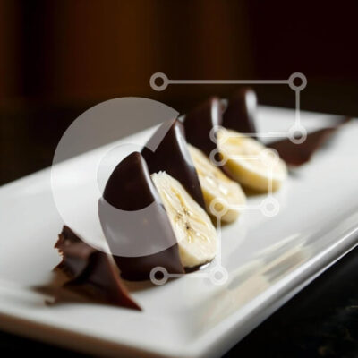 Intra Συλλεκτικό Ξύλινο Παζλ Plywood  4mm - Φέτες μπανάνας καλυμμένες με σοκολάτα σε λευκό πιάτο Σε Ξύλινο Κουτί - Διαστάσεις: 10x10 cm – 25 κομμάτια - Image 1