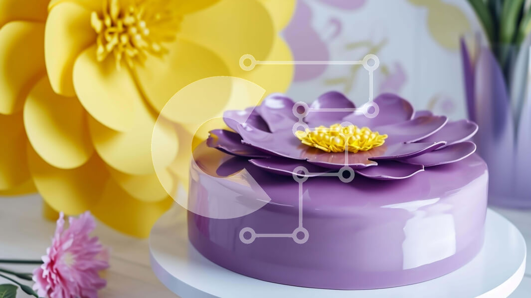 Intra Συλλεκτικό Ξύλινο Παζλ Plywood  4mm - Μωβ λουλουδάτο κέικ με λευκές κούπες Σε Ξύλινο Κουτί - Διαστάσεις: 10x10 cm – 25 κομμάτια