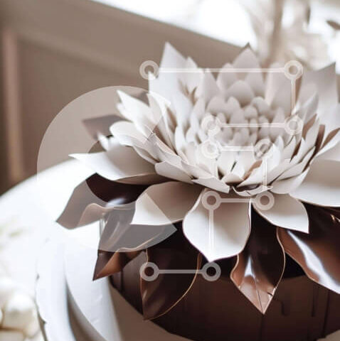 Intra Συλλεκτικό Ξύλινο Παζλ Plywood  4mm - Πολύπλοκα σχεδιασμένο κέικ λουλουδιών με διάσπαρτα κομμάτια σοκολάτας Σε Ξύλινο Κουτί - Διαστάσεις: 10x10 cm – 25 κομμάτια - Image 1