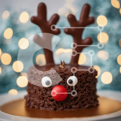 Intra Συλλεκτικό Ξύλινο Παζλ Plywood  4mm - Κέικ σοκολάτας με κέρατα ταράνδου και κόκκινες μύτες Σε Ξύλινο Κουτί - Διαστάσεις: 10x10 cm – 25 κομμάτια - Image 1