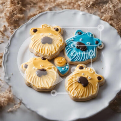 Intra Συλλεκτικό Ξύλινο Παζλ Plywood 4mm - Μπισκότα σε σχήμα αρκούδας με μπλε και κίτρινο πάγωμα Σε Ξύλινο Κουτί - Διαστάσεις: 10x10 cm – 25 κομμάτια - Image 1