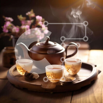 Intra Συλλεκτικό Ξύλινο Παζλ Plywood 4mm - Τσαγιέρα, φλιτζάνια τσαγιού και λουλούδια σε ξύλινο δίσκο Σε Ξύλινο Κουτί - Διαστάσεις: 10x10 cm – 25 κομμάτια - Image 1