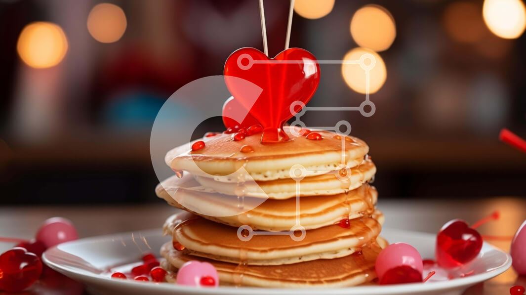 Intra Συλλεκτικό Ξύλινο Παζλ Plywood  4mm - Στοίβα από τηγανίτες με διακοσμητικά σε σχήμα καρδιάς Σε Ξύλινο Κουτί - Διαστάσεις: 10x10 cm – 25 κομμάτια