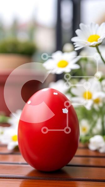 Intra Συλλεκτικό Ξύλινο Παζλ Plywood  4mm - Κόκκινη μπάλα σε ξύλινο τραπέζι με λευκές μαργαρίτες και φυτά σε γλάστρες Σε Ξύλινο Κουτί - Διαστάσεις: 10x10 cm – 25 κομμάτια