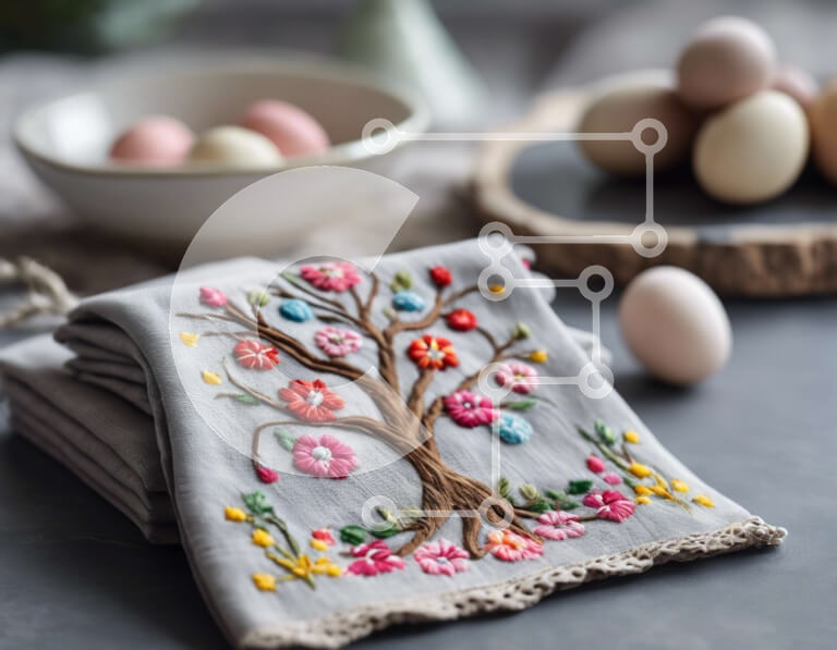 Intra Συλλεκτικό Ξύλινο Παζλ Plywood  4mm - Πετσέτα χεριών με κεντημένο δέντρο, αυγά και ξύλινα κουτάλια Σε Ξύλινο Κουτί - Διαστάσεις: 10x10 cm – 25 κομμάτια