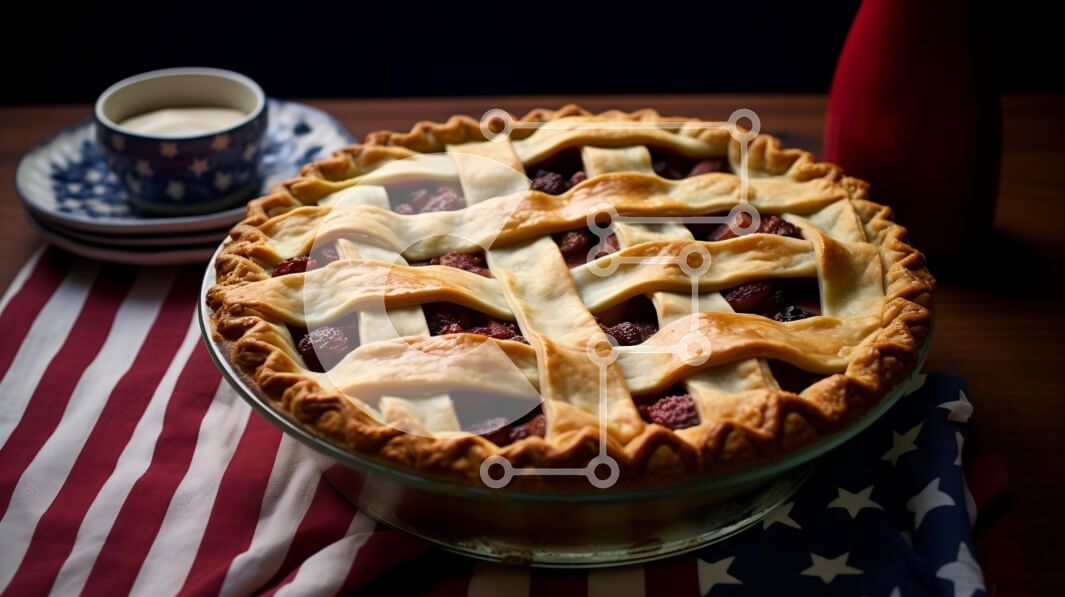 Intra Συλλεκτικό Ξύλινο Παζλ Plywood  4mm - Πατριωτική αμερικανική πίτα σημαιών σε τραπεζομάντιλο Σε Ξύλινο Κουτί - Διαστάσεις: 10x10 cm – 25 κομμάτια