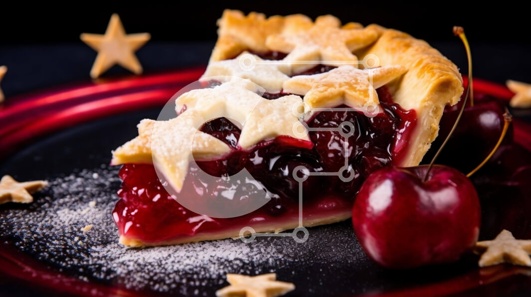 Intra Συλλεκτικό Ξύλινο Παζλ Plywood  4mm - Φέτα κερασιόπιτα σε μαύρο πιάτο με αστέρια και κεράσια Σε Ξύλινο Κουτί - Διαστάσεις: 10x10 cm – 25 κομμάτια