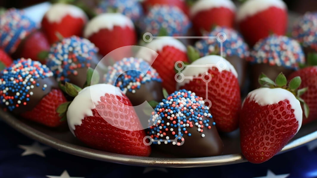 Intra Συλλεκτικό Ξύλινο Παζλ Plywood  4mm - Πατριωτικές φράουλες καλυμμένες με σοκολάτα με αμερικανική σημαία Σε Ξύλινο Κουτί - Διαστάσεις: 10x10 cm – 25 κομμάτια