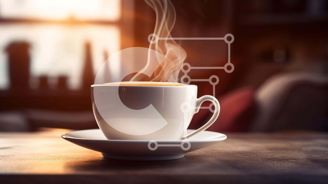 Intra Συλλεκτικό Ξύλινο Παζλ Plywood  4mm - Λευκό φλιτζάνι καφέ με ατμό και πιατάκι στο τραπέζι Σε Ξύλινο Κουτί - Διαστάσεις: 10x10 cm – 25 κομμάτια