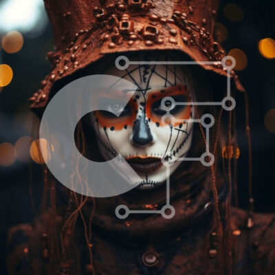 Intra Συλλεκτικό Ξύλινο Παζλ Plywood  4mm - Γυναίκα με σκελετό κοστούμι με αποκριάτικο μακιγιάζ Σε Ξύλινο Κουτί - Διαστάσεις: 10x10 cm – 25 κομμάτια - Image 1