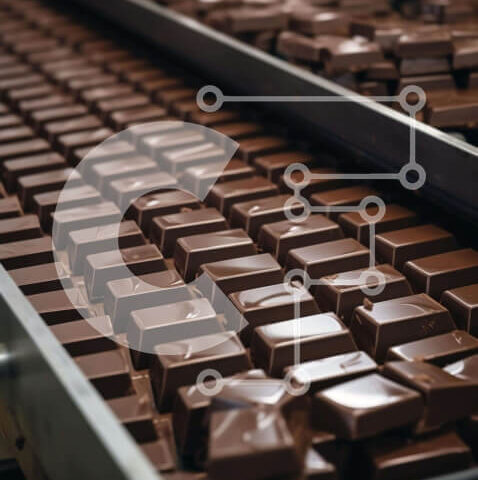 Intra Συλλεκτικό Ξύλινο Παζλ Plywood  4mm - Μεταφορική ζώνη σοκολάτας στο εργοστάσιο Σε Ξύλινο Κουτί - Διαστάσεις: 10x10 cm – 25 κομμάτια - Image 1