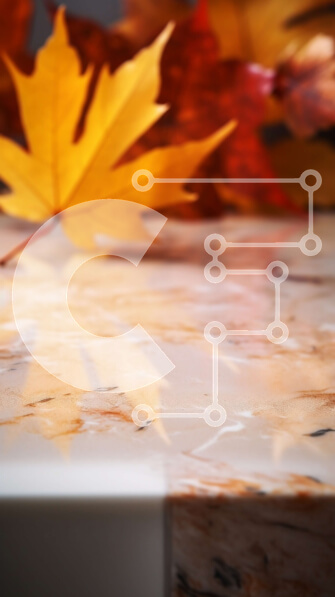 Intra Συλλεκτικό Ξύλινο Παζλ Plywood  4mm - Κοντινό πλάνο των φθινοπωρινών φύλλων σε ένα μαρμάρινο τραπέζι Σε Ξύλινο Κουτί - Διαστάσεις: 10x10 cm – 25 κομμάτια