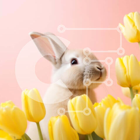 Intra Συλλεκτικό Ξύλινο Παζλ Plywood 4mm - Περίεργο κουνέλι λαγουδάκι με κίτρινες τουλίπες Σε Ξύλινο Κουτί - Διαστάσεις: 10x10 cm – 25 κομμάτια - Image 1