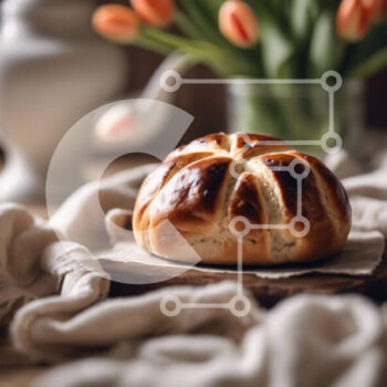 Intra Συλλεκτικό Ξύλινο Παζλ Plywood  4mm - Φρεσκοψημένο καρβέλι ψωμί με τουλίπες Σε Ξύλινο Κουτί - Διαστάσεις: 10x10 cm – 25 κομμάτια - Image 1