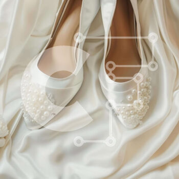 Intra Συλλεκτικό Ξύλινο Παζλ Plywood  4mm - Ζευγάρι Λευκά Νυφικά Παπούτσια με Πέρλες και Κρύσταλλα σε Σατέν Ύφασμα Σε Ξύλινο Κουτί - Διαστάσεις: 10x10 cm – 25 κομμάτια - Image 1