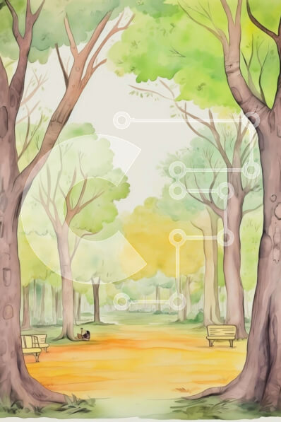 Intra Συλλεκτικό Ξύλινο Παζλ Plywood  4mm - Ειδυλλιακό πάρκο με δέντρα και παγκάκια Ακουαρέλα Σε Ξύλινο Κουτί - Διαστάσεις: 10x10 cm – 25 κομμάτια