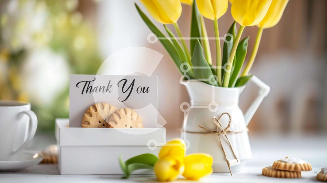 Intra Συλλεκτικό Ξύλινο Παζλ Plywood  4mm - Τραπέζι με κίτρινες τουλίπες και ευχαριστήρια κάρτα Σε Ξύλινο Κουτί - Διαστάσεις: 10x10 cm – 25 κομμάτια