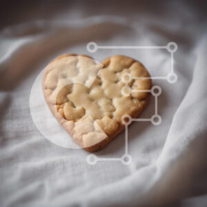 Intra Συλλεκτικό Ξύλινο Παζλ Plywood  4mm - Μπισκότο σε σχήμα καρδιάς σε λευκό πανί Σε Ξύλινο Κουτί - Διαστάσεις: 10x10 cm – 25 κομμάτια