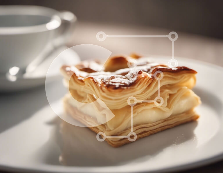 Intra Συλλεκτικό Ξύλινο Παζλ Plywood  4mm - Νόστιμα αρτοσκευάσματα και καφές σε ένα λευκό πιάτο Σε Ξύλινο Κουτί - Διαστάσεις: 10x10 cm – 25 κομμάτια