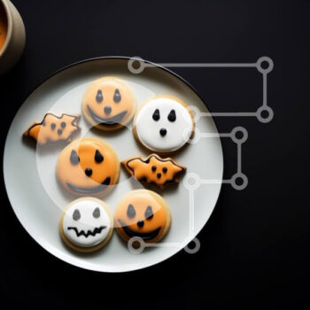 Intra Συλλεκτικό Ξύλινο Παζλ Plywood  4mm - Jack-o'-lantern και μπισκότα νυχτερίδας σε ένα λευκό πιάτο Σε Ξύλινο Κουτί - Διαστάσεις: 10x10 cm – 25 κομμάτια - Image 1