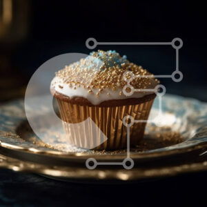 Intra Συλλεκτικό Ξύλινο Παζλ Plywood  4mm - Νόστιμο Cupcake με Λευκό Πάγωμα και Χρυσά Πασπαλίσματα | Φωτογραφία Αρχείου Σε Ξύλινο Κουτί - Διαστάσεις: 10x10 cm – 25 κομμάτια