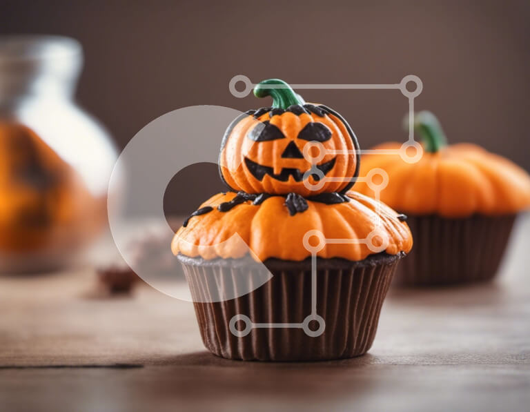 Intra Συλλεκτικό Ξύλινο Παζλ Plywood  4mm - Cupcakes σε σχήμα κολοκύθας με παγωμένο σοκολάτα Σε Ξύλινο Κουτί - Διαστάσεις: 10x10 cm – 25 κομμάτια