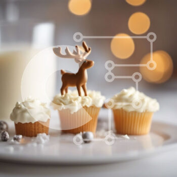 Intra Συλλεκτικό Ξύλινο Παζλ Plywood  4mm - Cupcakes ταράνδων σε ένα λευκό πιάτο με ένα ποτήρι γάλα Σε Ξύλινο Κουτί - Διαστάσεις: 10x10 cm – 25 κομμάτια - Image 1