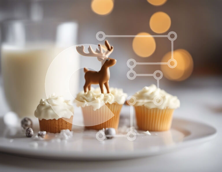 Intra Συλλεκτικό Ξύλινο Παζλ Plywood  4mm - Cupcakes ταράνδων σε ένα λευκό πιάτο με ένα ποτήρι γάλα Σε Ξύλινο Κουτί - Διαστάσεις: 10x10 cm – 25 κομμάτια