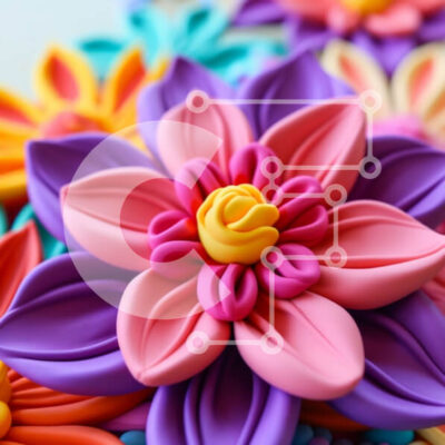 Intra Συλλεκτικό Ξύλινο Παζλ Plywood  4mm - Πολύχρωμο λουλούδι από πολυμερικό πηλό κινηματογράφηση σε πρώτο πλάνο Σε Ξύλινο Κουτί - Διαστάσεις: 10x10 cm – 25 κομμάτια - Image 1