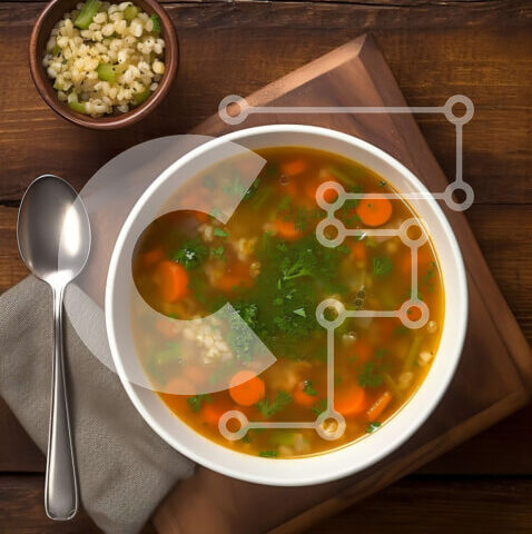 Intra Συλλεκτικό Ξύλινο Παζλ Plywood  4mm - Νόστιμη σούπα λαχανικών με καρότα, πατάτες και πράσινα φασόλια Σε Ξύλινο Κουτί - Διαστάσεις: 10x10 cm – 25 κομμάτια - Image 1