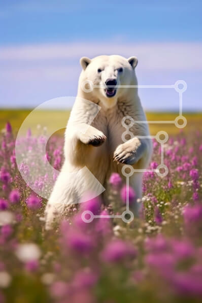 Intra Συλλεκτικό Ξύλινο Παζλ Plywood  4mm - Εκπληκτική εικόνα μιας πολικής αρκούδας σε ένα χωράφι με μοβ λουλούδια Σε Ξύλινο Κουτί - Διαστάσεις: 10x10 cm – 25 κομμάτια