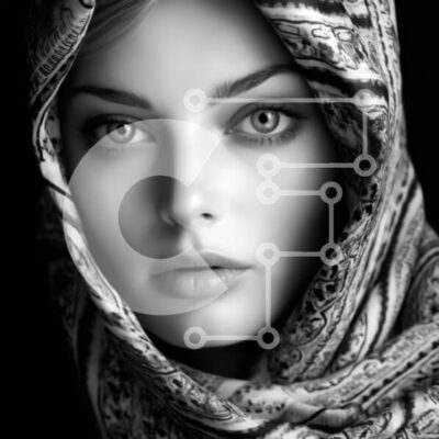 Intra Συλλεκτικό Ξύλινο Παζλ Plywood  4mm - Σοβαρή γυναίκα που φορά ένα μοτίβο κασκόλ Σε Ξύλινο Κουτί - Διαστάσεις: 10x10 cm – 25 κομμάτια - Image 1