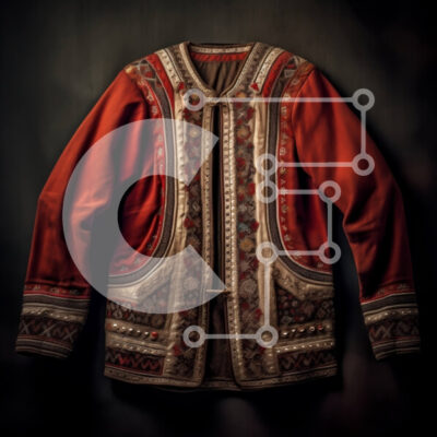 Intra Συλλεκτικό Ξύλινο Παζλ Plywood  4mm - Κομψό κόκκινο σακάκι με φλοράλ και γεωμετρικά κεντήματα Σε Ξύλινο Κουτί - Διαστάσεις: 10x10 cm – 25 κομμάτια - Image 1