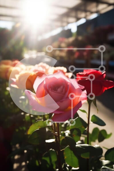 Intra Συλλεκτικό Ξύλινο Παζλ Plywood  4mm - Κοντινό πλάνο με όμορφα τριαντάφυλλα σε ένα ηλιόλουστο θερμοκήπιο Σε Ξύλινο Κουτί - Διαστάσεις: 10x10 cm – 25 κομμάτια