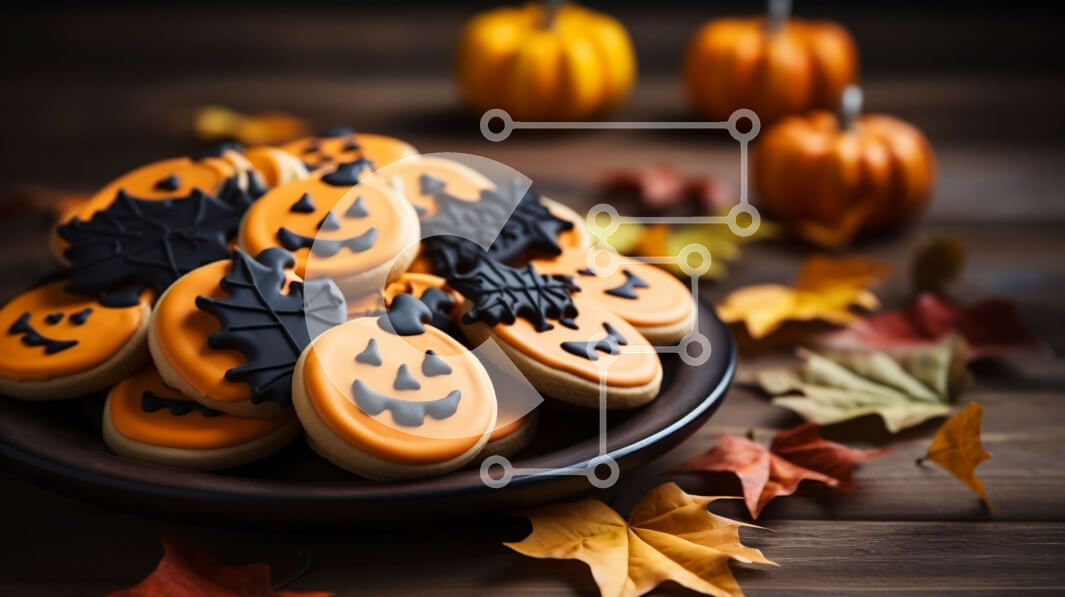 Intra Συλλεκτικό Ξύλινο Παζλ Plywood  4mm - Μπισκότα Jack-o'-Lantern σε σχήμα κολοκύθας σε ένα πιάτο Σε Ξύλινο Κουτί - Διαστάσεις: 10x10 cm – 25 κομμάτια