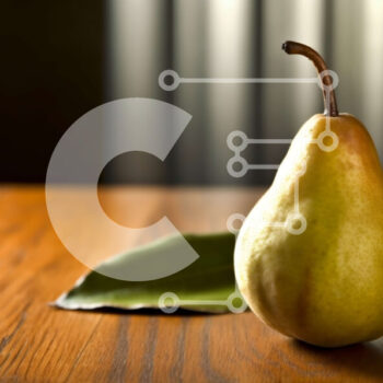 Intra Συλλεκτικό Ξύλινο Παζλ Plywood  4mm - Φρέσκο ​​και ζουμερό αχλάδι σε ξύλινο τραπέζι με θέα Σε Ξύλινο Κουτί - Διαστάσεις: 10x10 cm – 25 κομμάτια - Image 1