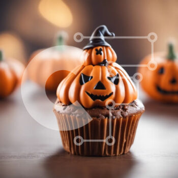 Intra Συλλεκτικό Ξύλινο Παζλ Plywood  4mm - Cupcakes με στολίδια κολοκύθας για το Halloween Σε Ξύλινο Κουτί - Διαστάσεις: 10x10 cm – 25 κομμάτια - Image 1