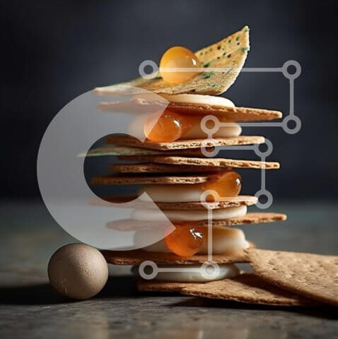 Intra Συλλεκτικό Ξύλινο Παζλ Plywood  4mm - Ώρα για σνακ: Νόστιμα τυριά και κράκερ στοίβα με μια πλευρά από σκληρό βρασμένο αυγό Σε Ξύλινο Κουτί - Διαστάσεις: 10x10 cm – 25 κομμάτια - Image 1