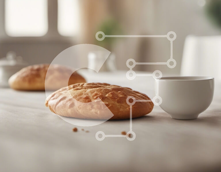 Intra Συλλεκτικό Ξύλινο Παζλ Plywood  4mm - Ξύλινο τραπέζι με ψωμί, φλιτζάνι και σκεύη κουζίνας Σε Ξύλινο Κουτί - Διαστάσεις: 10x10 cm – 25 κομμάτια