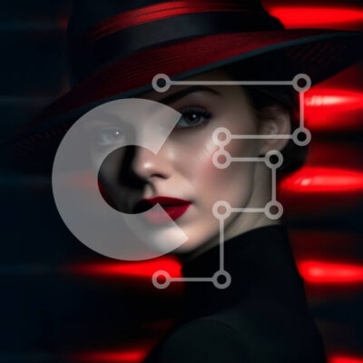 Intra Συλλεκτικό Ξύλινο Παζλ Plywood  4mm - Κομψή γυναίκα με μαύρο φόρεμα και κόκκινο καπέλο με έντονα κόκκινα χείλη Σε Ξύλινο Κουτί - Διαστάσεις: 10x10 cm – 25 κομμάτια - Image 1