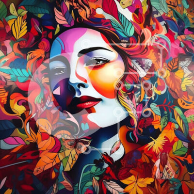 Intra Συλλεκτικό Ξύλινο Παζλ Plywood  4mm - Πολύχρωμο floral πορτρέτο γυναίκας Σε Ξύλινο Κουτί - Διαστάσεις: 10x10 cm – 25 κομμάτια - Image 1