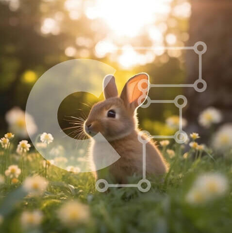 Intra Συλλεκτικό Ξύλινο Παζλ Plywood  4mm - Όμορφη εικόνα ενός κουνελιού σε ένα χωράφι με μαργαρίτες στο ηλιοβασίλεμα Σε Ξύλινο Κουτί - Διαστάσεις: 10x10 cm – 25 κομμάτια - Image 1