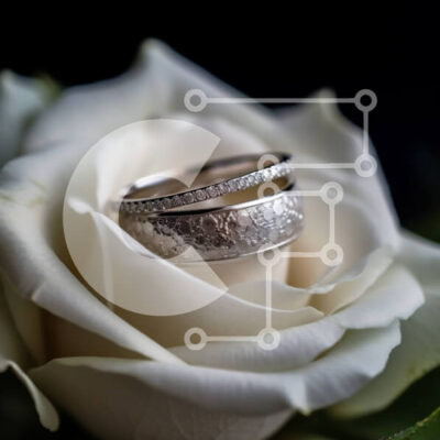 Intra Συλλεκτικό Ξύλινο Παζλ Plywood  4mm - Δύο βέρες σε ένα όμορφο λευκό τριαντάφυλλο Σε Ξύλινο Κουτί - Διαστάσεις: 10x10 cm – 25 κομμάτια - Image 1