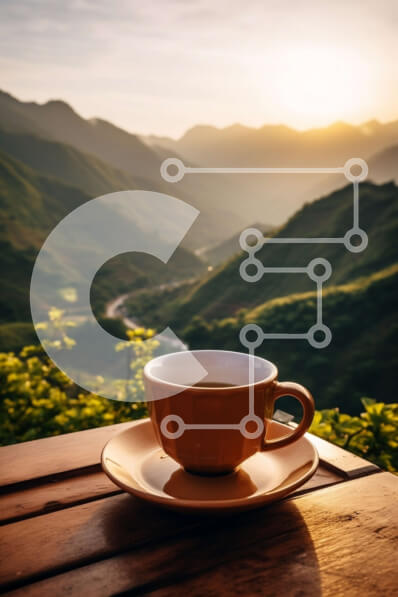 Intra Συλλεκτικό Ξύλινο Παζλ Plywood  4mm - Φλιτζάνι καφέ με θέα στο βουνό Σε Ξύλινο Κουτί - Διαστάσεις: 10x10 cm – 25 κομμάτια